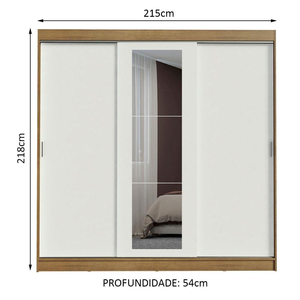 Encontraproduto.com.br - Guarda-Roupa Casal Madesa Kansas 3 Portas de Correr com Espelho 3 Gavetas Rustic/Branco