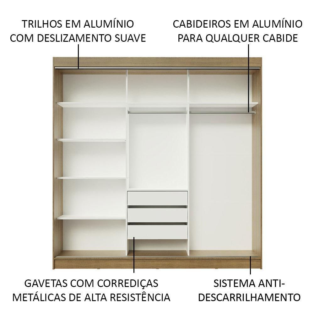 Encontraproduto.com.br - Guarda-Roupa Casal Madesa Kansas 3 Portas de Correr com Espelho 3 Gavetas Rustic/Branco