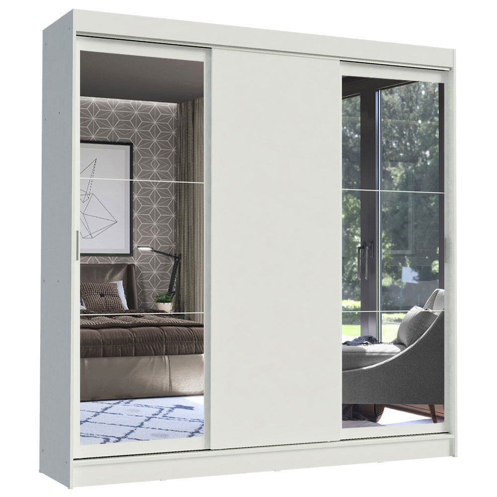 Encontraproduto.com.br - Guarda-Roupa Casal Madesa Istambul 3 Portas de Correr com Espelhos 3 Gavetas Branco