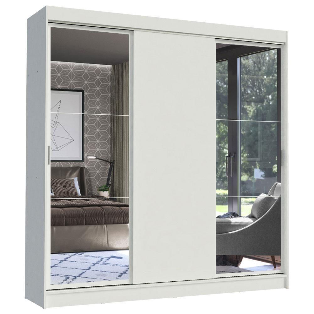 Encontraproduto.com.br - Guarda-Roupa Casal Madesa Istambul 3 Portas de Correr com Espelhos 3 Gavetas Branco