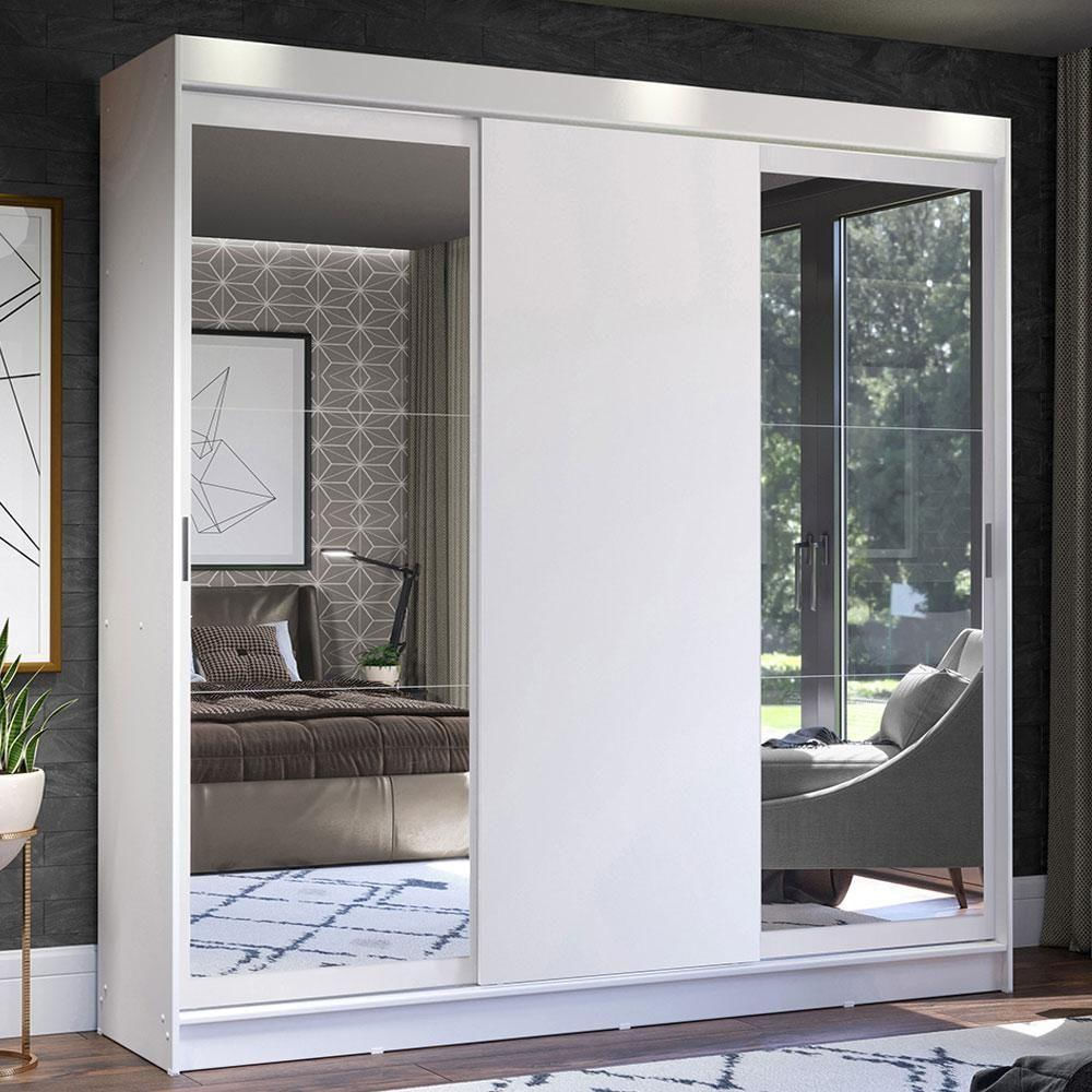 Encontraproduto.com.br - Guarda-Roupa Casal Madesa Istambul 3 Portas de Correr com Espelhos 3 Gavetas Branco