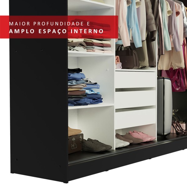 Encontraproduto.com.br - Guarda-Roupa Casal Madesa Istambul 3 Portas de Correr com Espelho 3 Gavetas Preto/Branco