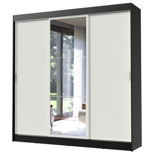 Encontraproduto.com.br - Guarda-Roupa Casal Madesa Istambul 3 Portas de Correr com Espelho 3 Gavetas Preto/Branco