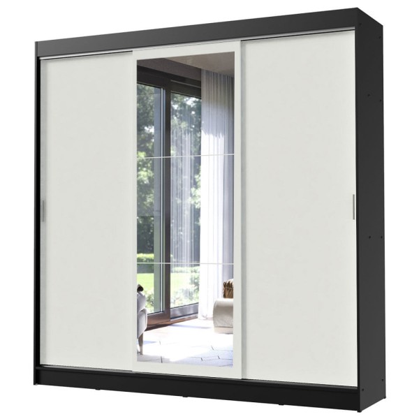 Encontraproduto.com.br - Guarda-Roupa Casal Madesa Istambul 3 Portas de Correr com Espelho 3 Gavetas Preto/Branco