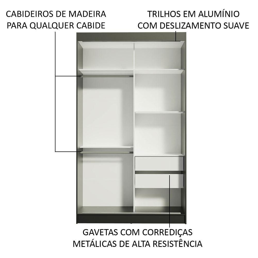 Guarda-Roupa Solteiro Madesa Tokio 2 Portas de Correr 2 Gavetas Preto/Branco