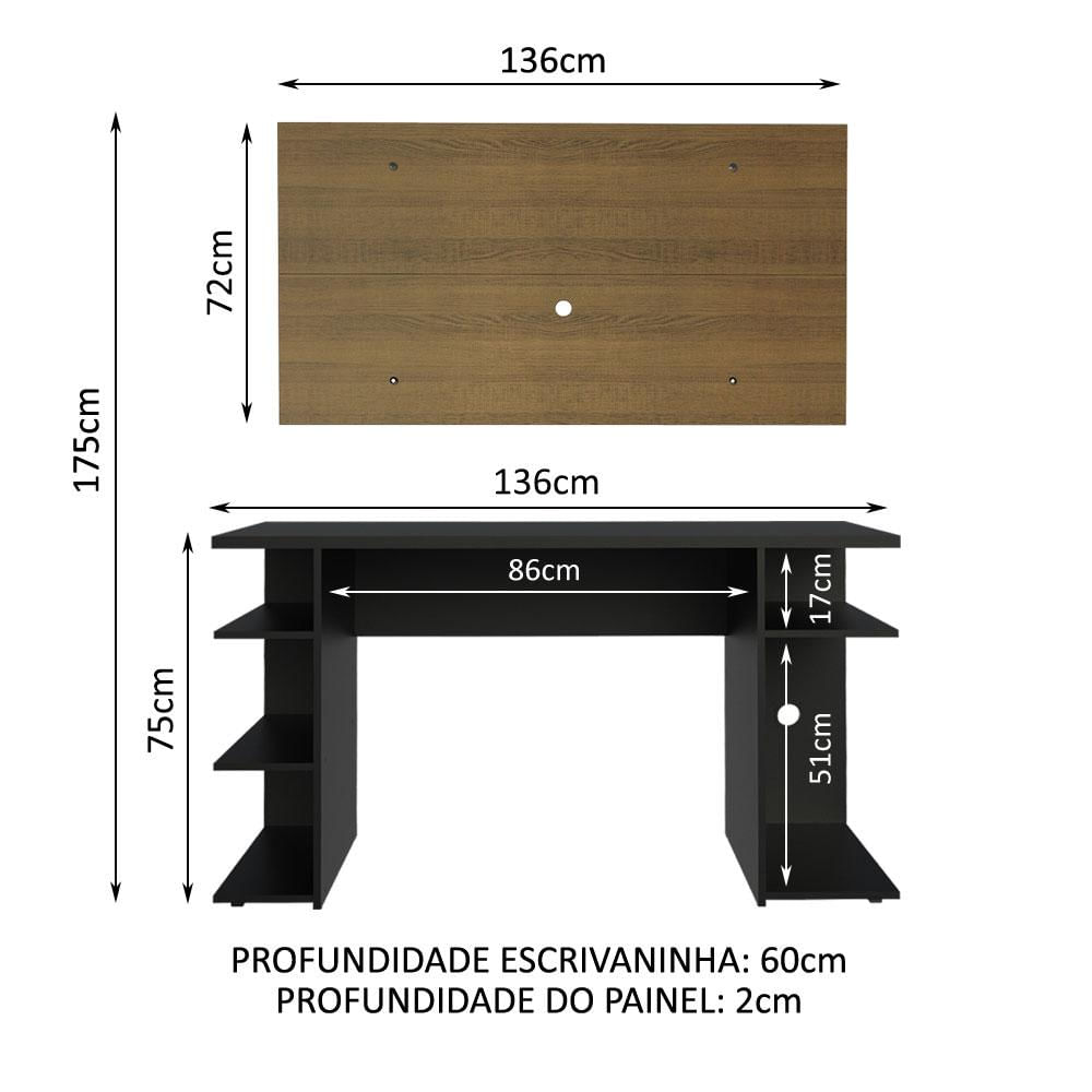 Encontraproduto.com.br - Mesa para Computador Gamer Madesa 9409 e Painel para TV até 50 Polegadas - Preto/Rustic