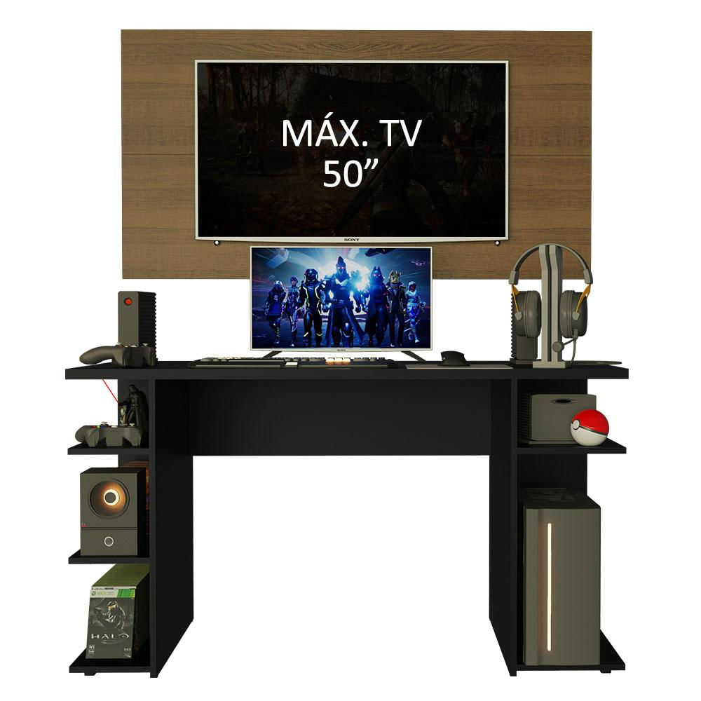 Encontraproduto.com.br - Mesa para Computador Gamer Madesa 9409 e Painel para TV até 50 Polegadas - Preto/Rustic