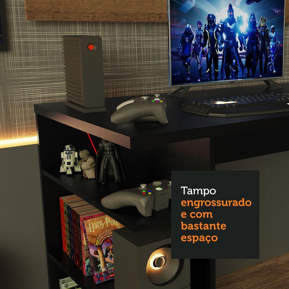 Encontraproduto.com.br - Mesa para Computador Gamer Madesa 9409 e Painel para TV até 50 Polegadas - Preto/Rustic