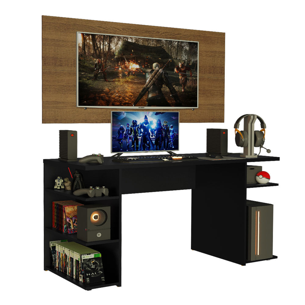 Encontraproduto.com.br - Mesa para Computador Gamer Madesa 9409 e Painel para TV até 50 Polegadas - Preto/Rustic