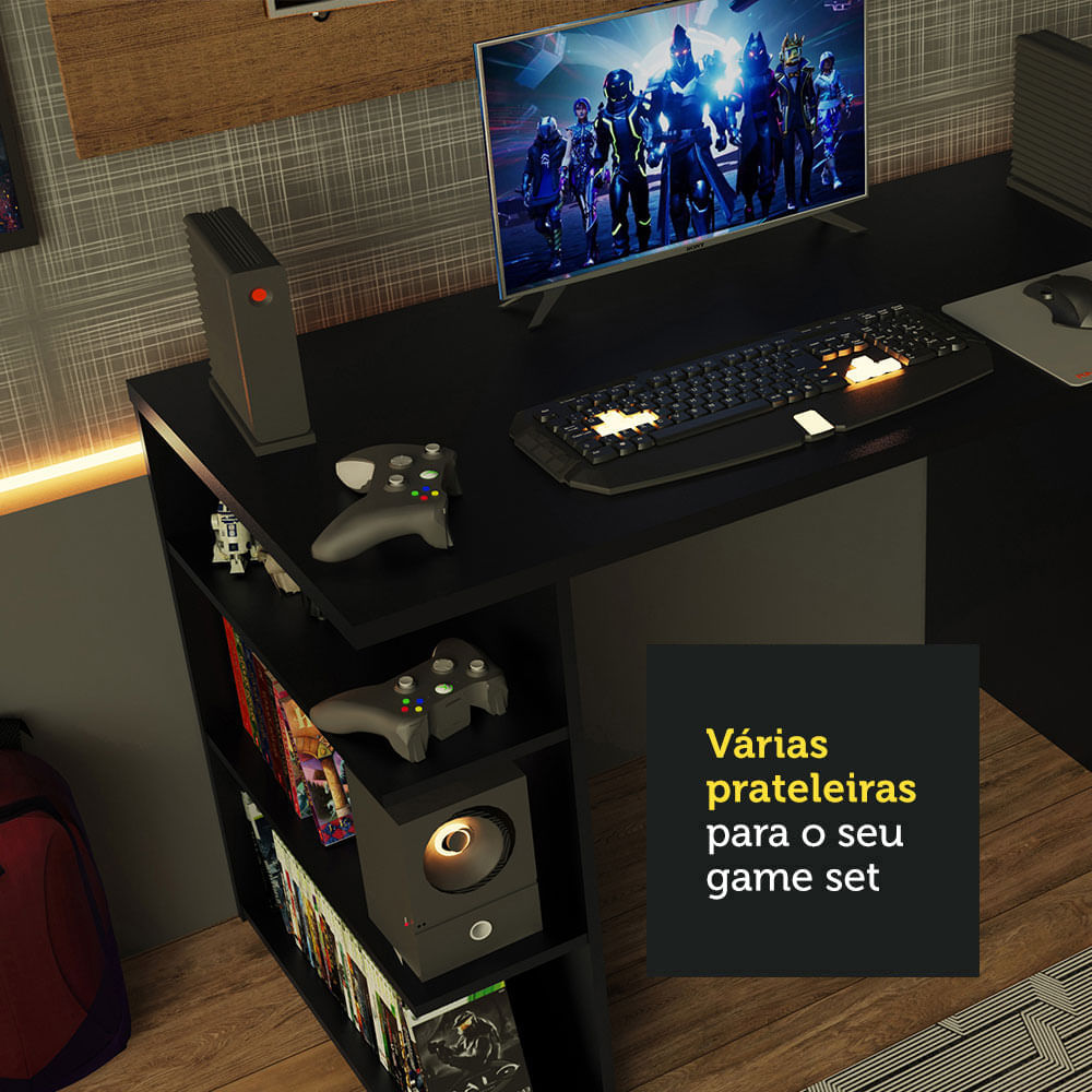 Encontraproduto.com.br - Mesa para Computador Gamer Madesa 9409 e Painel para TV até 50 Polegadas - Preto/Rustic