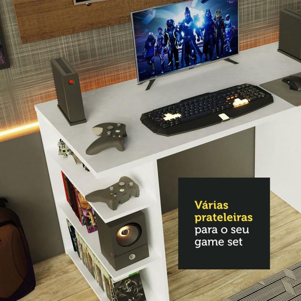 Encontraproduto.com.br - Mesa para Computador Gamer Madesa 9409 e Painel para TV até 50 Polegadas Branco/Rustic