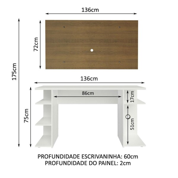 Encontraproduto.com.br - Mesa para Computador Gamer Madesa 9409 e Painel para TV até 50 Polegadas Branco/Rustic