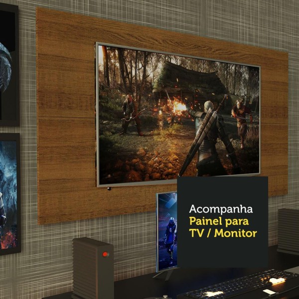 Encontraproduto.com.br - Mesa para Computador Gamer Madesa 9409 e Painel para TV até 50 Polegadas Branco/Rustic