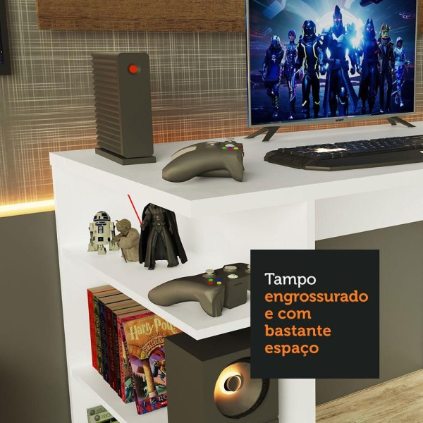 Encontraproduto.com.br - Mesa para Computador Gamer Madesa 9409 e Painel para TV até 50 Polegadas Branco/Rustic