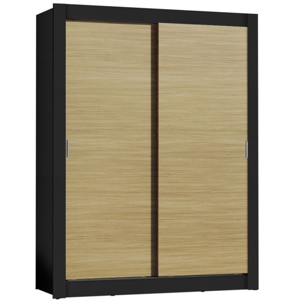Encontraproduto.com.br - Guarda-Roupa Solteiro Madesa Dallas Plus 2 Portas de Correr 4 Gavetas Preto/Carvalho