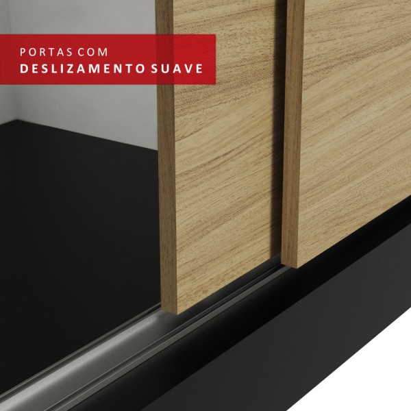 Encontraproduto.com.br - Guarda-Roupa Solteiro Madesa Dallas Plus 2 Portas de Correr 4 Gavetas Preto/Carvalho