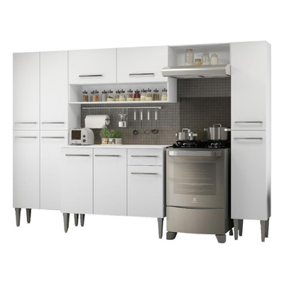 Armário de Cozinha Completa 261cm Branco Emilly Hit Madesa