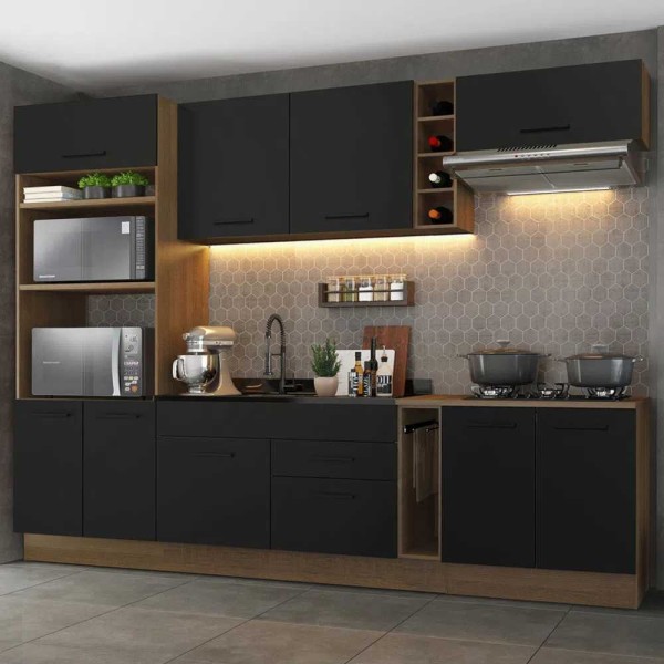 Encontraproduto.com.br - Cozinha Completa Madesa Agata 290001 com Armário e Balcão (Sem Tampo e Pia) Rustic/Preto
