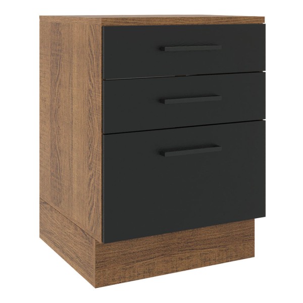 Balcão Madesa Agata 60 cm 3 Gavetas Rustic/Preto