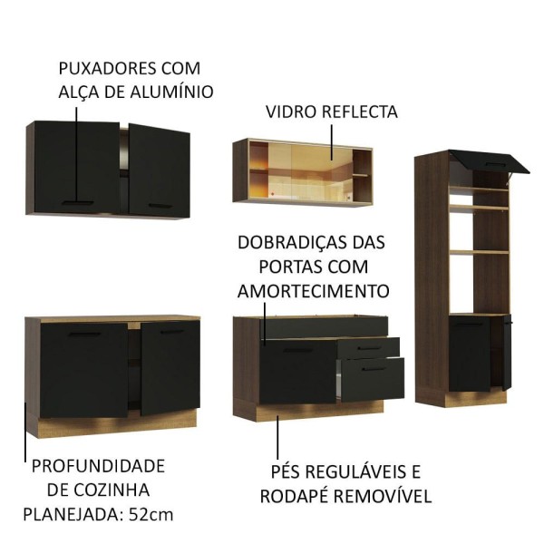 Encontraproduto.com.br - Armário de Cozinha Completa 310cm Rustic/Preto Agata Madesa 01