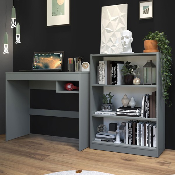 Escrivaninha Madesa Rubi + Estante Livreiro 6907 Cinza