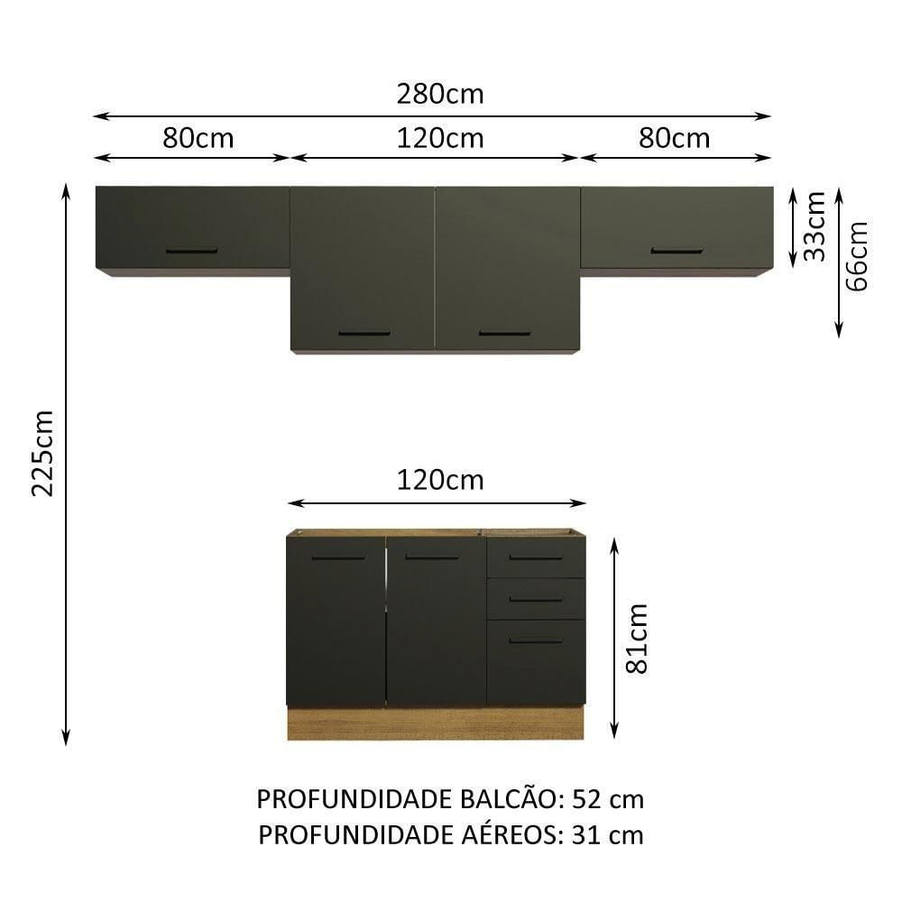 Encontraproduto.com.br - Armário de Cozinha Compacta 280cm Rustic/Preto Agata Madesa 02