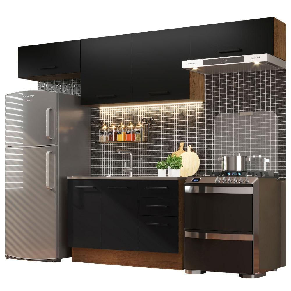 Encontraproduto.com.br - Armário de Cozinha Compacta 280cm Rustic/Preto Agata Madesa 02