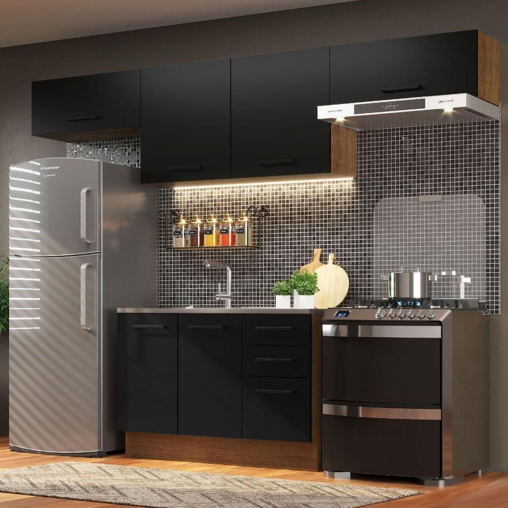 Encontraproduto.com.br - Armário de Cozinha Compacta 280cm Rustic/Preto Agata Madesa 02