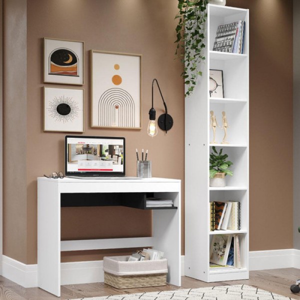 Encontraproduto.com.br - Escrivaninha Madesa Rubi + Estante Livreiro 6906 Branco