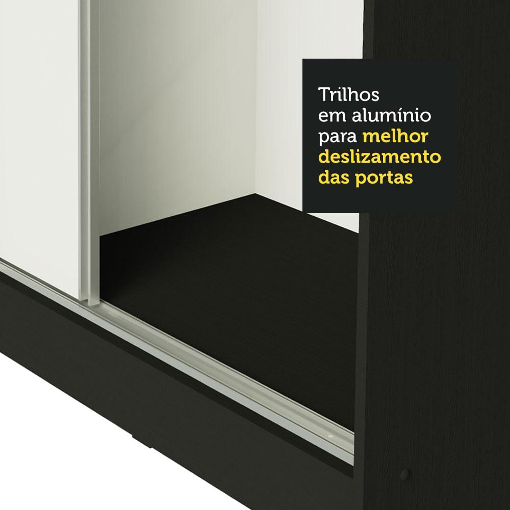 Guarda-Roupa Casal 100% MDF Madesa Royale 3 Portas de Correr com Espelho Preto/Branco