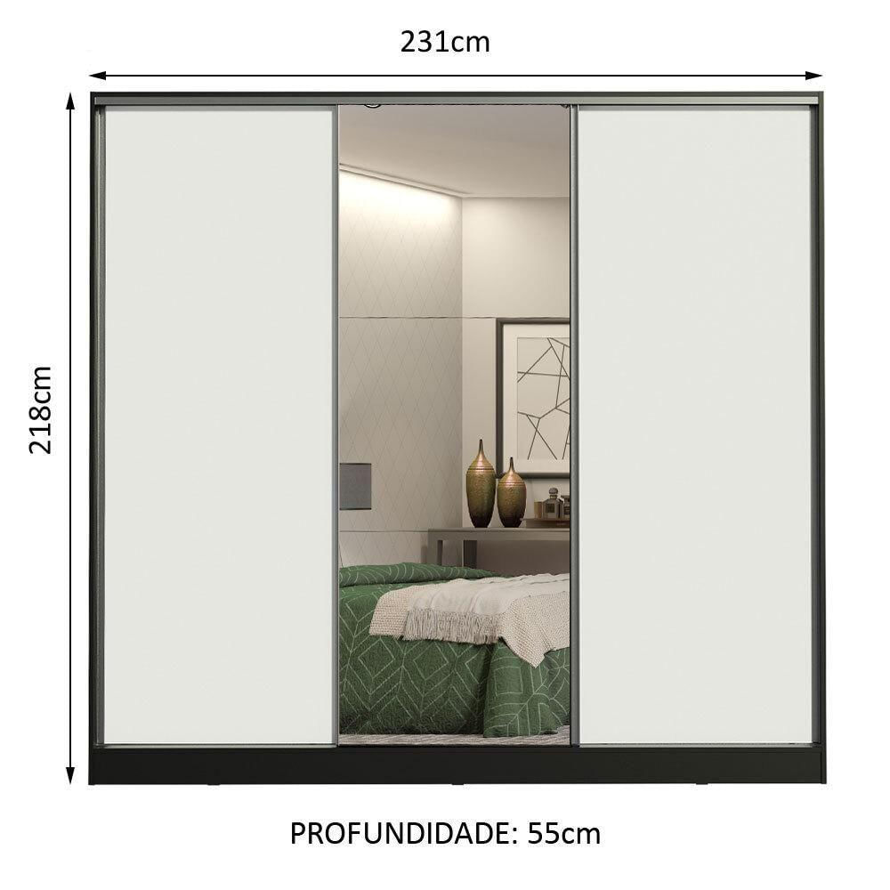 Encontraproduto.com.br - Guarda-Roupa Casal 100% MDF Madesa Royale 3 Portas de Correr com Espelho Preto/Branco