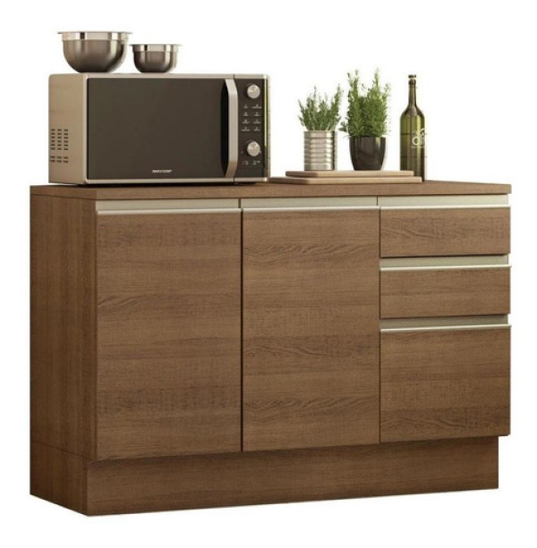 Encontraproduto.com.br - Balcão de Pia Madesa Glamy 120 cm 2 Portas e 3 Gavetas (Com Tampo) Rustic