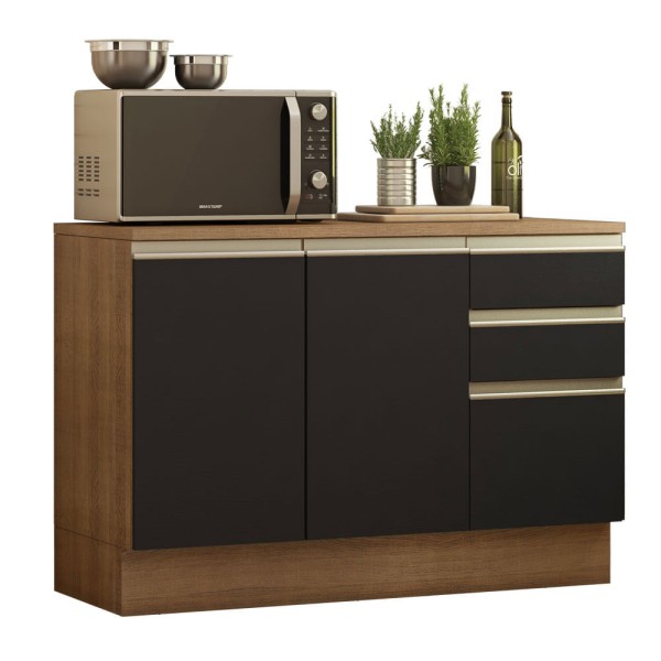 Encontraproduto.com.br - Balcão de Pia Madesa Glamy 120 cm 2 Portas e 3 Gavetas (Com Tampo) Rustic/Preto