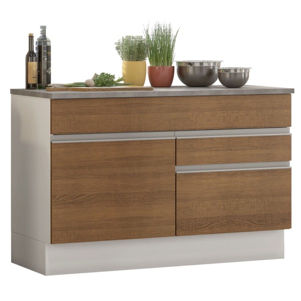 Balcão de Pia Madesa Glamy 120 cm 1 Porta e 2 Gavetas (Com Tampo) Branco/Rustic