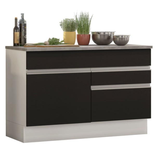 Balcão de Pia Madesa Glamy 120 cm 1 Porta e 2 Gavetas (Com Tampo) Branco/Preto