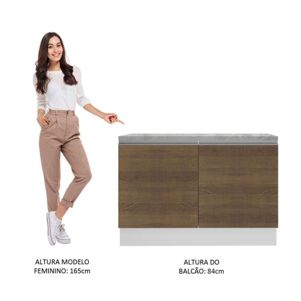 Encontraproduto.com.br - Balcão de Pia Madesa Glamy 120 cm 2 Portas (Com Tampo) Branco/Rustic