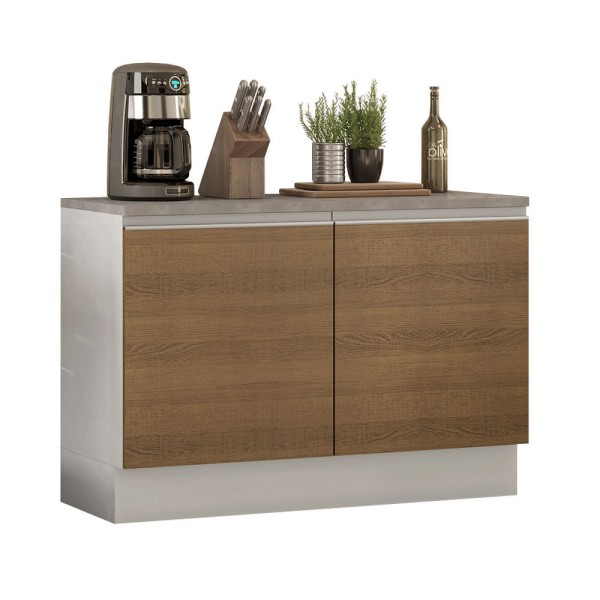 Balcão de Pia Madesa Glamy 120 cm 2 Portas (Com Tampo) Branco/Rustic