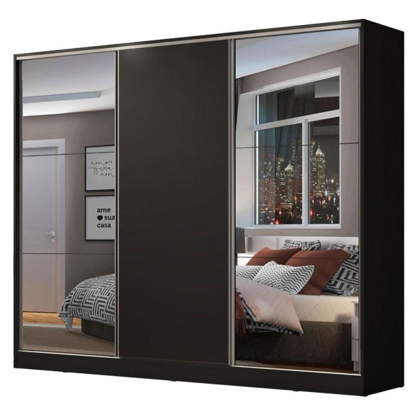 Encontraproduto.com.br - Guarda Roupa 100% Mdf Madesa Zurique 3 Portas Com Espelhos Cor Preto Xc10638n2e