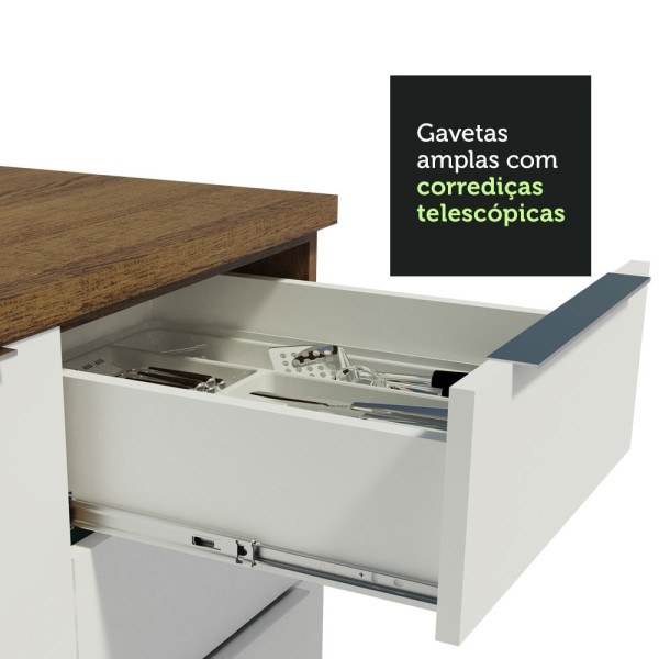 Encontraproduto.com.br - Balcão Madesa Stella 40 x 60 cm 3 Gavetas (Com Tampo) Rustic/Branco