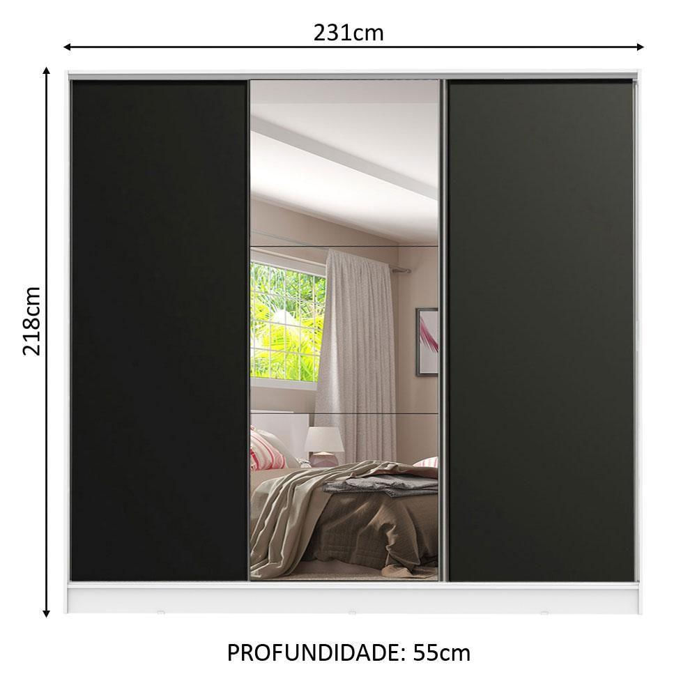 Encontraproduto.com.br - Guarda-Roupa Casal 100% MDF Madesa Royale 3 Portas de Correr com Espelho Branco/Preto