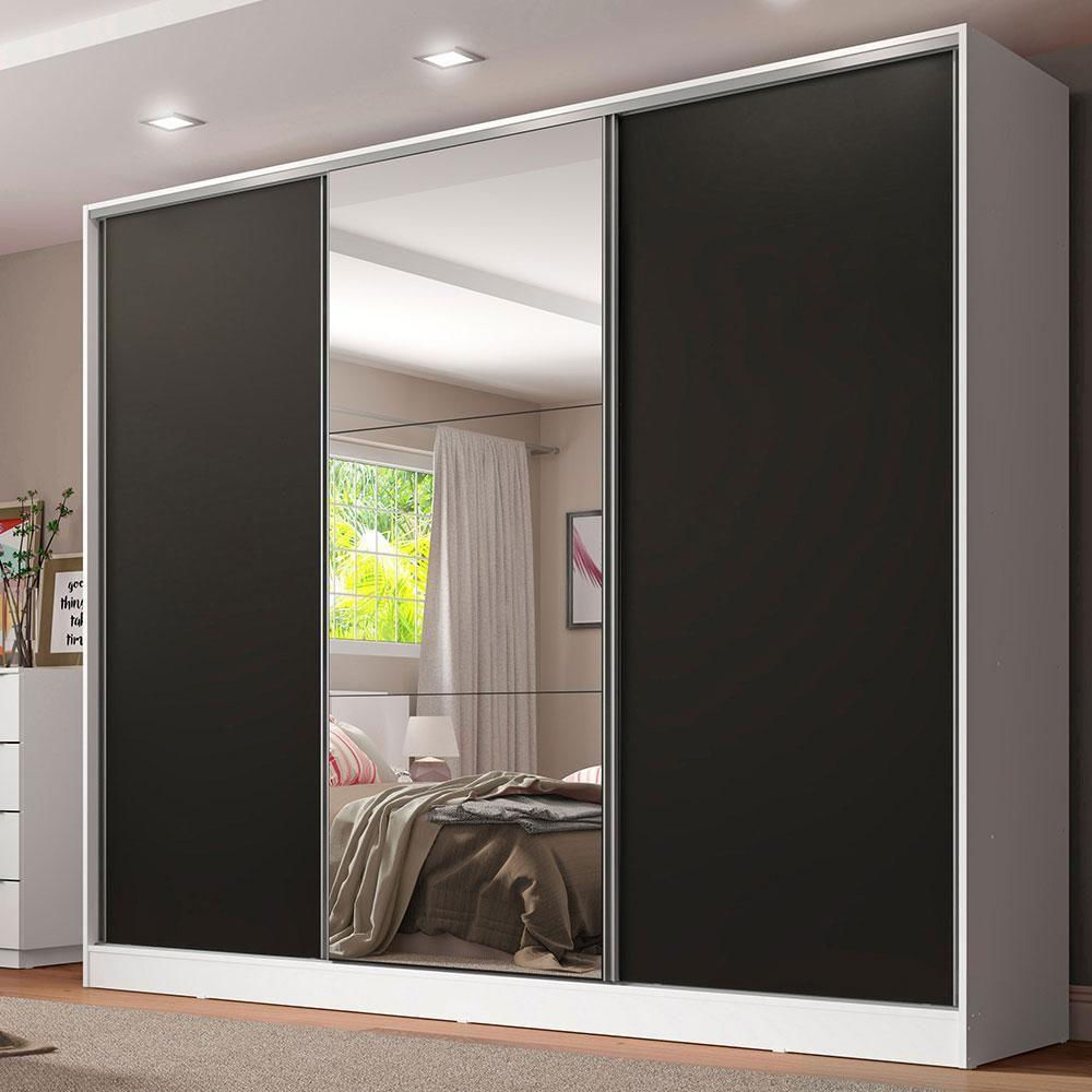 Encontraproduto.com.br - Guarda-Roupa Casal 100% MDF Madesa Royale 3 Portas de Correr com Espelho Branco/Preto
