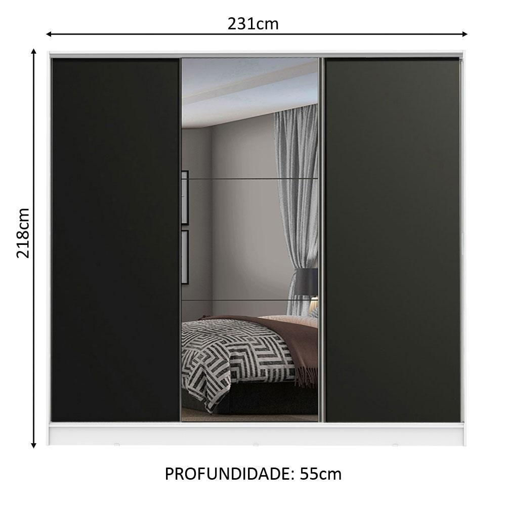 Encontraproduto.com.br - Guarda-Roupa Casal 100% MDF Madesa Zurique 3 Portas de Correr com Espelho Branco/Preto