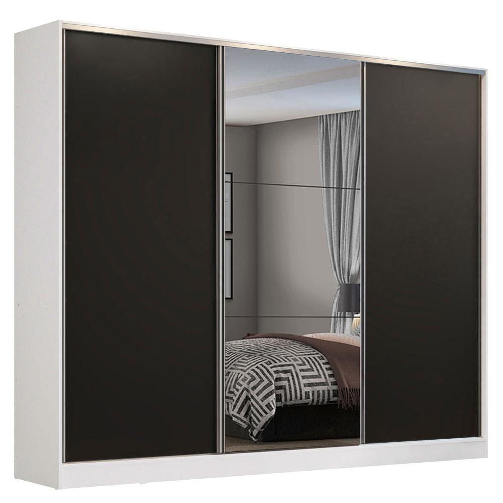 Encontraproduto.com.br - Guarda-Roupa Casal 100% MDF Madesa Zurique 3 Portas de Correr com Espelho Branco/Preto