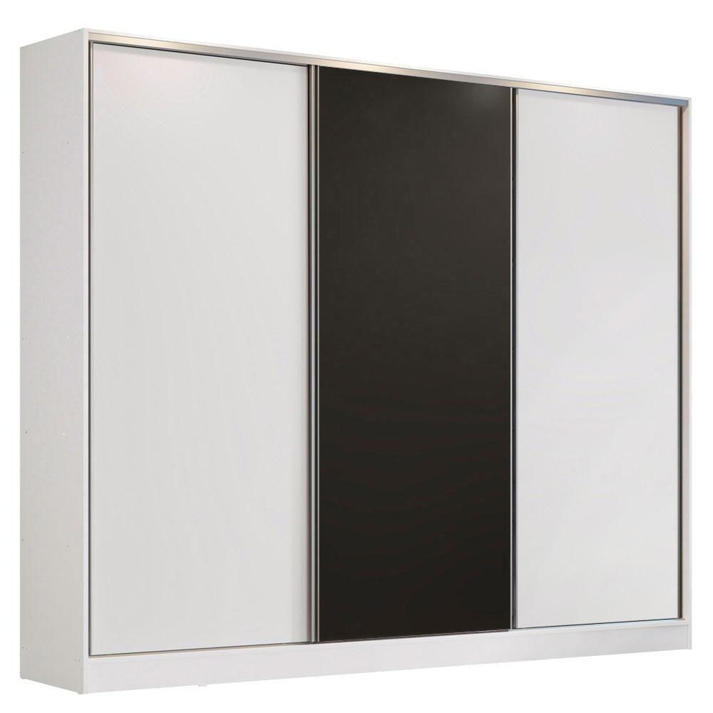 Encontraproduto.com.br - Guarda-Roupa Casal 100% MDF Madesa Zurique 3 Portas de Correr Branco/Branco/Preto