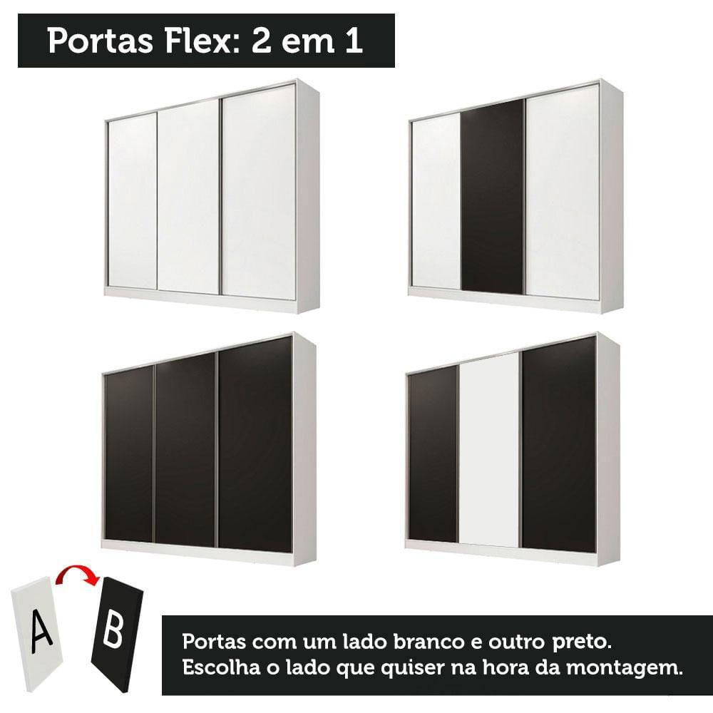 Encontraproduto.com.br - Guarda-Roupa Casal 100% MDF Madesa Zurique 3 Portas de Correr Branco/Branco/Preto