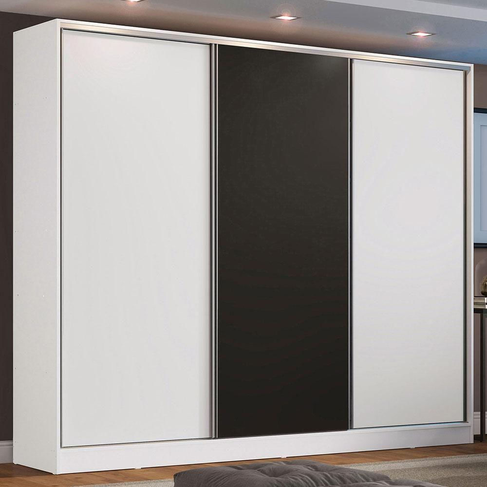 Encontraproduto.com.br - Guarda-Roupa Casal 100% MDF Madesa Zurique 3 Portas de Correr Branco/Branco/Preto