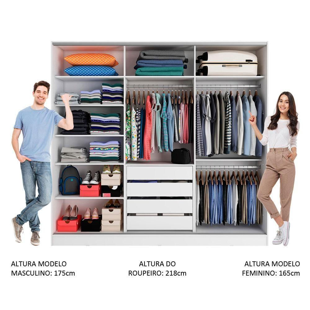 Encontraproduto.com.br - Guarda-Roupa Casal 100% MDF Madesa Zurique 3 Portas de Correr Branco/Branco/Preto