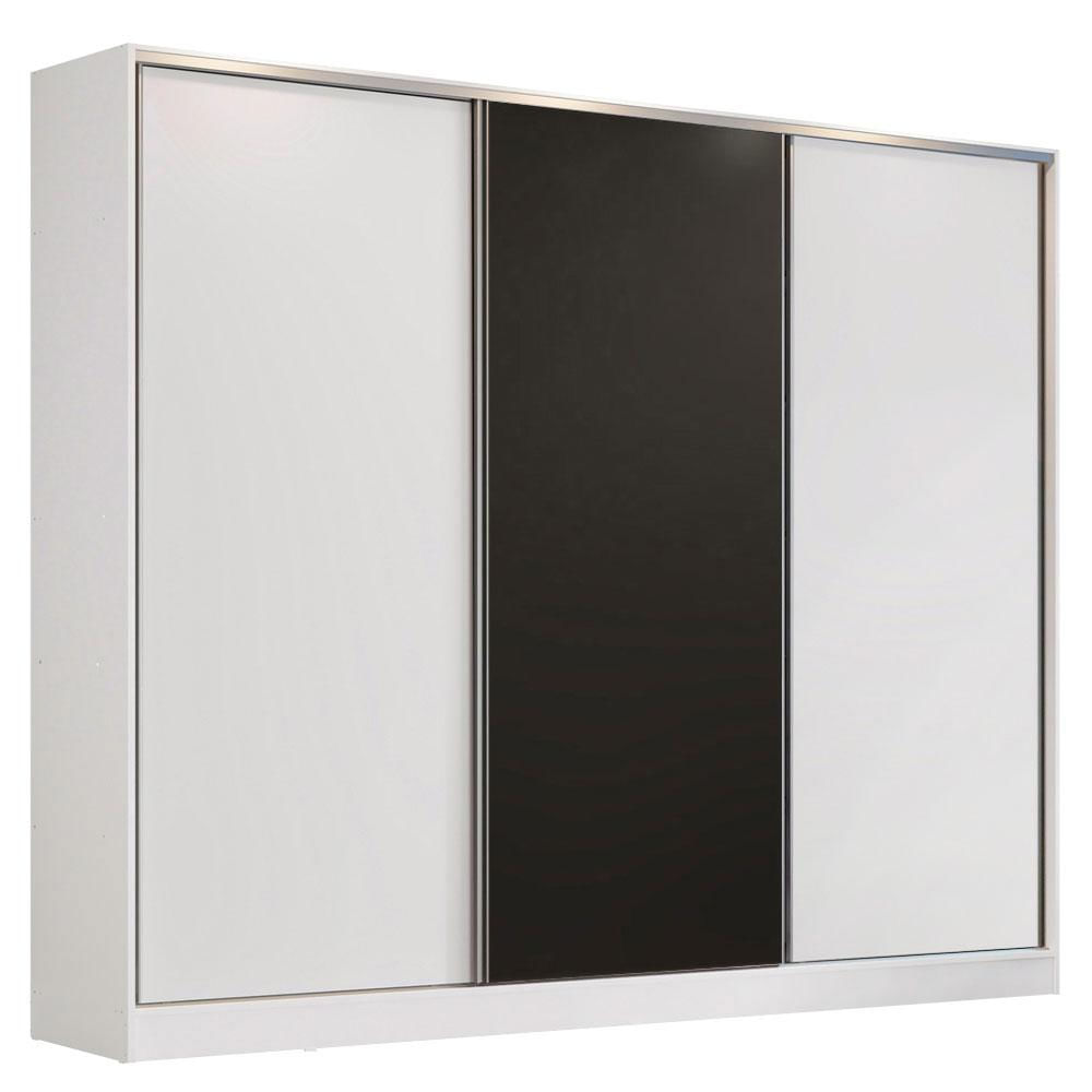 Encontraproduto.com.br - Guarda-Roupa Casal 100% MDF Madesa Zurique 3 Portas de Correr Branco/Branco/Preto