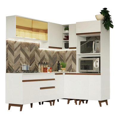 Cozinha Completa de Canto Madesa Reims 367001 com Armário e Balcão Branco