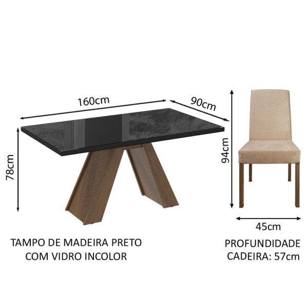 Encontraproduto.com.br - Conjunto Sala de Jantar Madesa Mirela Mesa Tampo de Vidro com 6 Cadeiras Rustic/Preto/Imperial